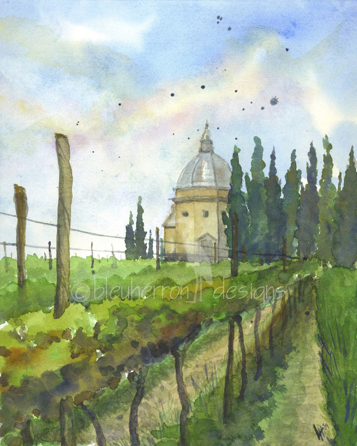 vineyard watercolor- Pozzo della Chiana- 11x14 print