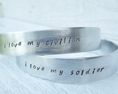Soldier and civilian silver aluminum handstamped cuff bracelet free shipping