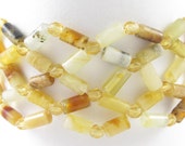 Flower New Jade Bracelet - Beadwoven Stone Cuff - Yellow Brown - AlbertellaCreations
