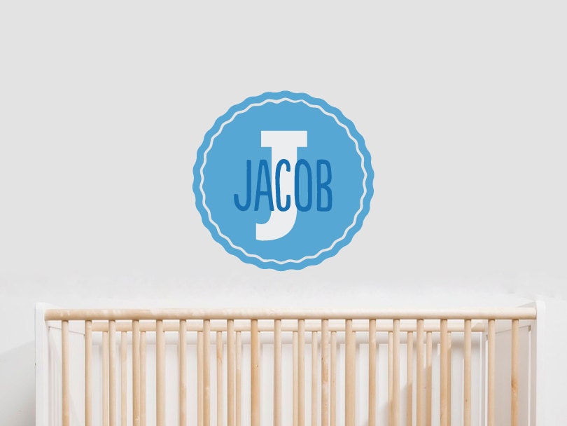 Boys Custom Name Monogram Vinyl Wall Decal - Personalized Childrens Wall Decal