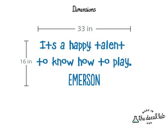 Play Happy Talent Wall Quote, Ralph Waldo Emerson, Vinyl Wall Decal, Wall Words, Wall Art