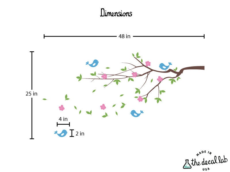 Cherry Blossom Tree Branch and Birds Wall Decal - Children Baby Nursery Decal - Nursery Wall Decals