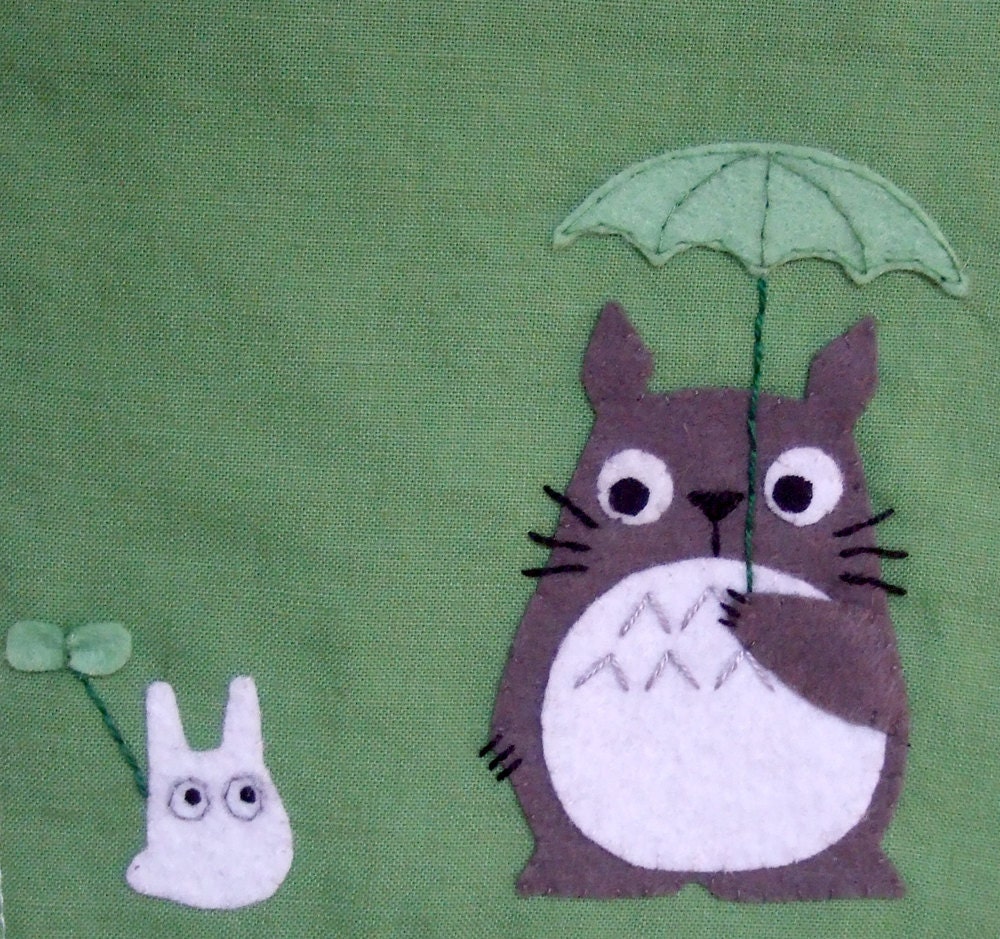 Totoro bag with umbrella pocket with super awesome green retro fabric