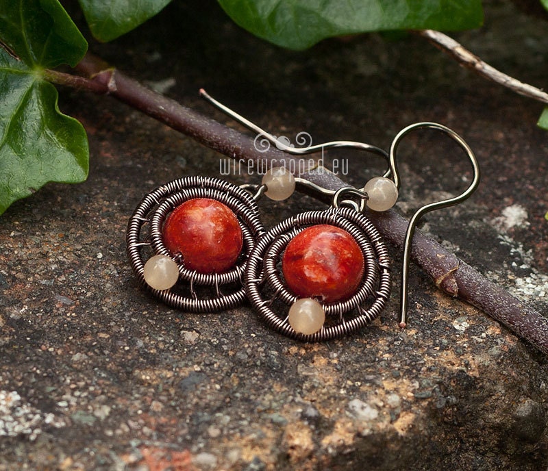 Coral wire wrapped earrings