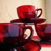 Royal Ruby Anchor Hocking Tea Cup Saucer Sets for 4 Circa 1950