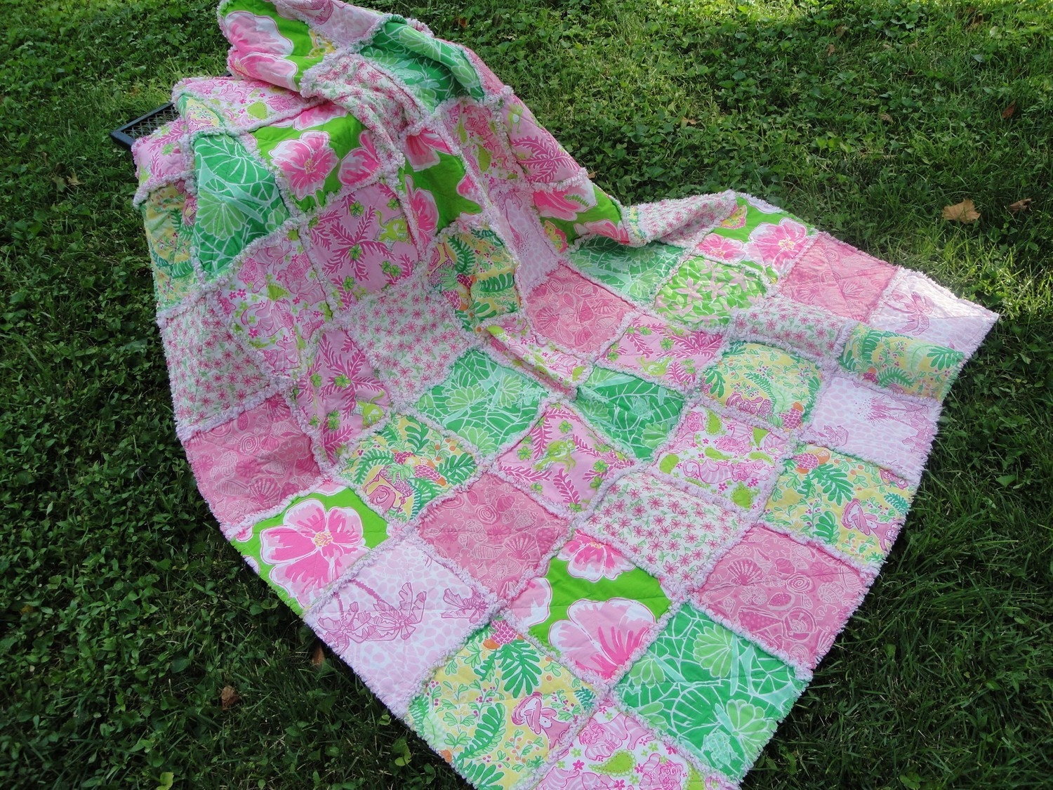 Custom Lilly Pulitzer Baby Quilt - Pink and Green