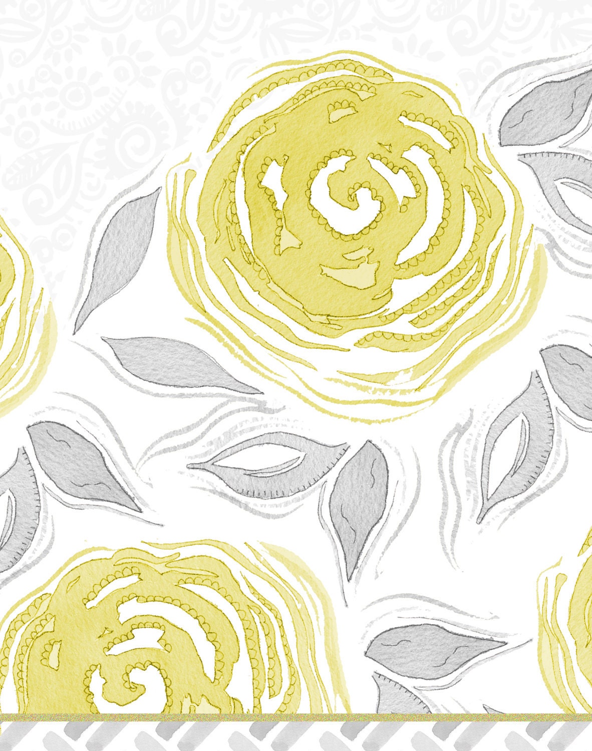 Modern Watercolor Painting Art Print Yellow Roses