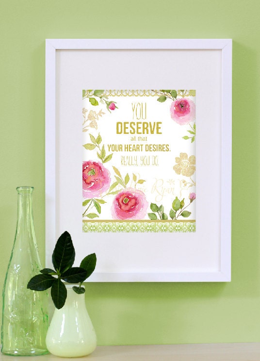 Art Print Floral Watercolor Illustration Heart Desires.