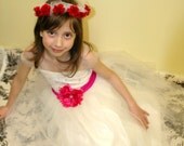 Vintage ivory tulle flower girl dress with a sash of your choice for a wedding ceremony .Lace and tulle flower girls dress for weddings