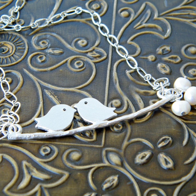 Matte Rhodium Bird and Freshwater Pearl Necklace