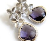 Rhodium Cherry Blossom and Amethyst Glass Earrings