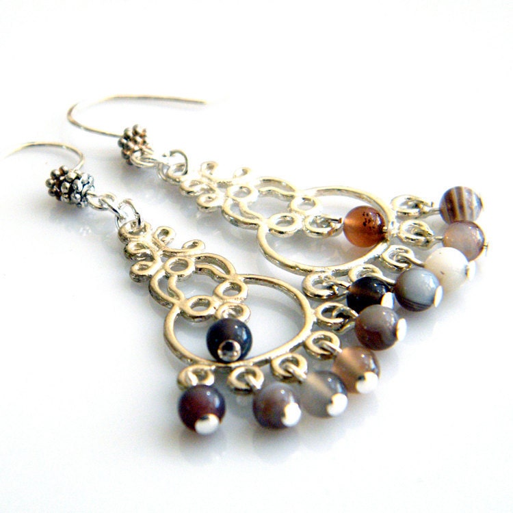 Sterling Silver and Botswana Agate Chandelier Earrings
