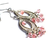 Sterling Silver Marquise and Cherry Quartz Chandelier Earrings
