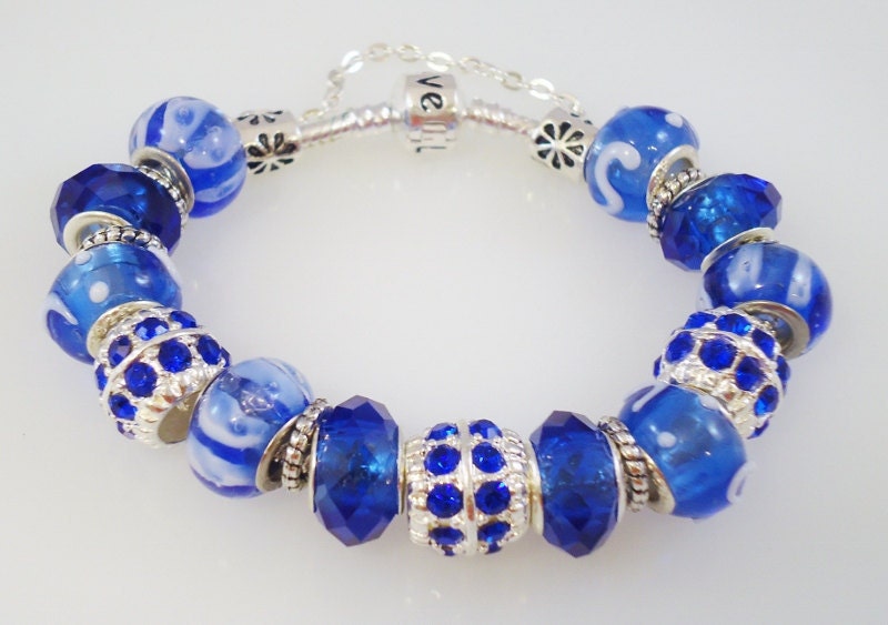 Bright Blue Eropean Charm Bracelet Pandora Style - PaytonsTreasures