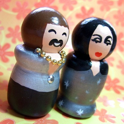 Sonny and Cher Handpainted Wood Figures Cake Topper - READY TO SHIP