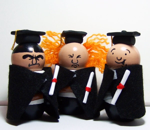 Three Stooges Graduation Figures Cake Topper with Removable Robes and Hats