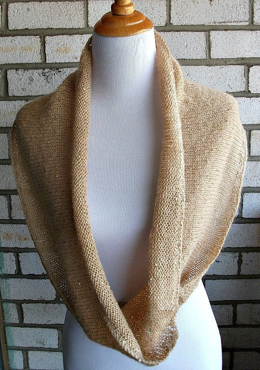 Spring & Summer Camel Sequin Infinity Scarf Cowl Shawl Gift for Her under 45 dollars