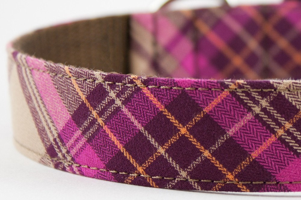 Hot Pink Plaid Dog Collar