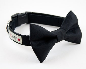 Classic Solid Black Wedding Dog Bow Tie Collar