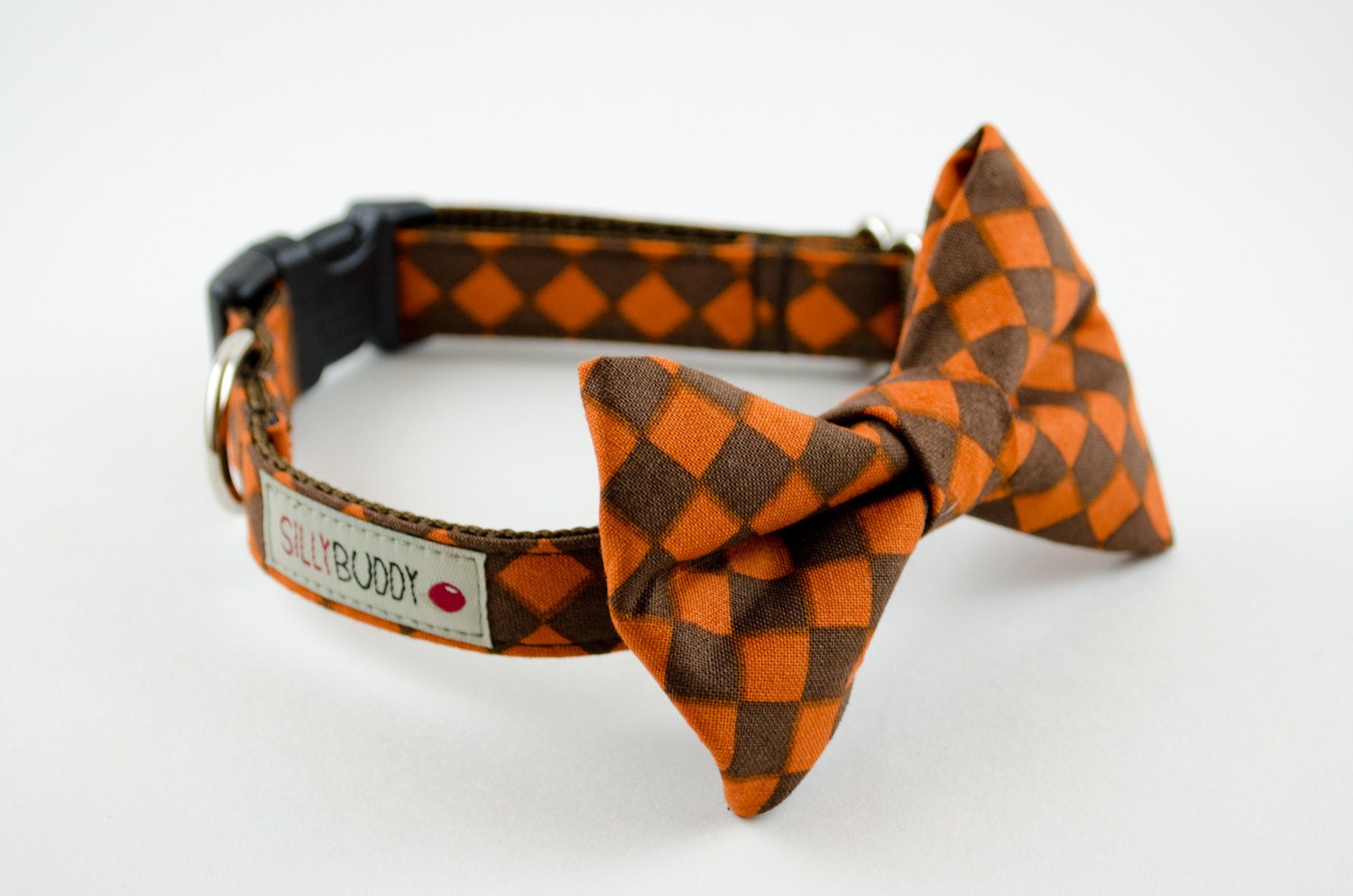 Pumpkin Checks Bow tie Dog Collar