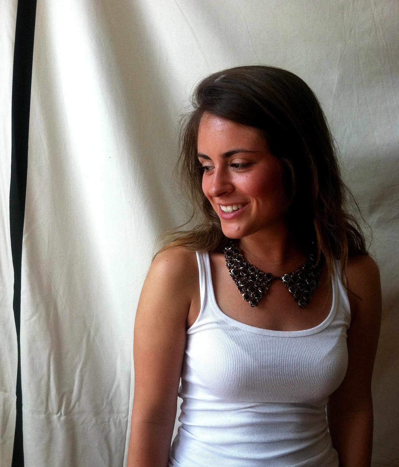 Metal Oxford Collar Bib Necklace with Bronze Aluminum Roses - The Luxe Collar in Bronze
