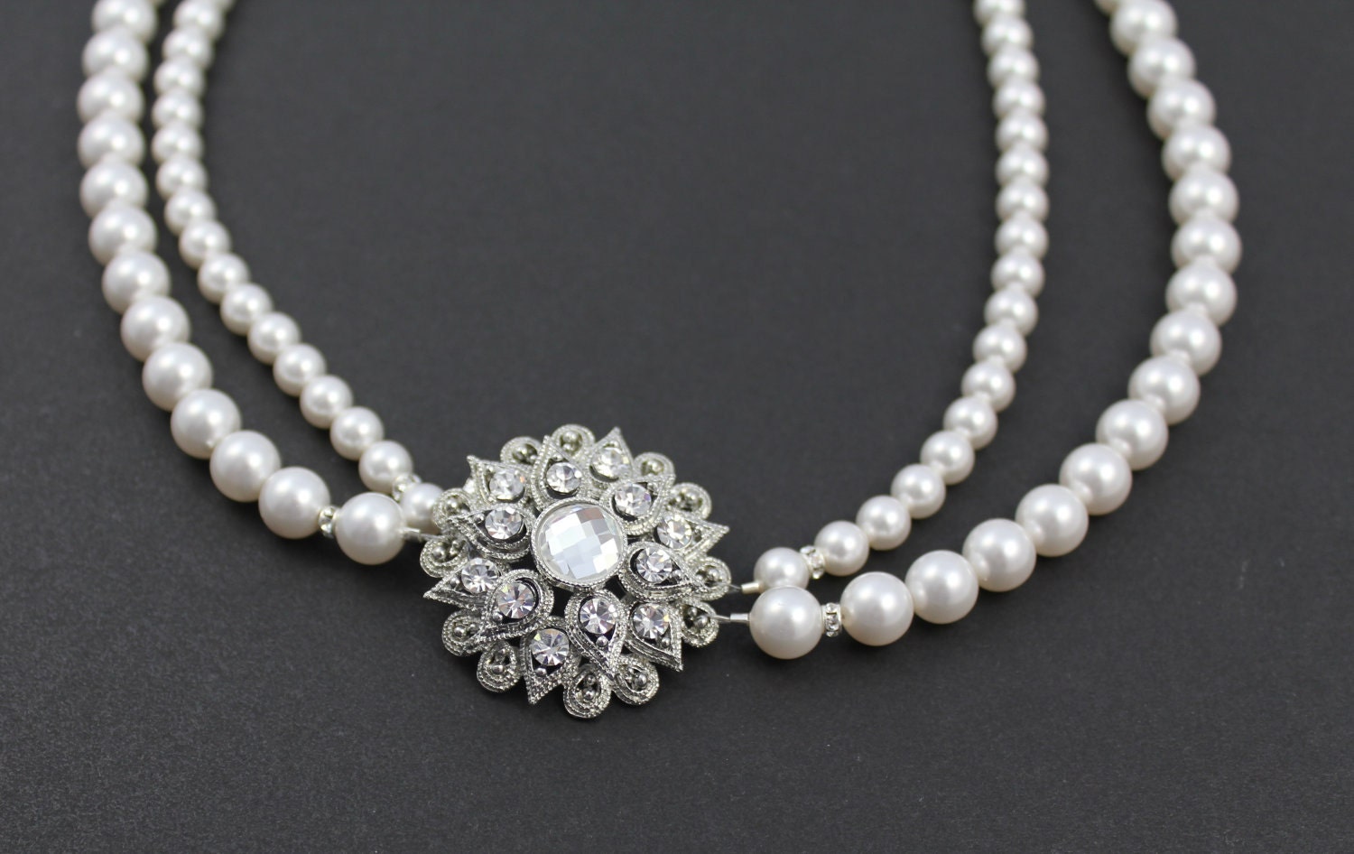 Pearl Bridal Necklace, Vintage Crystal Wedding Necklace,  Wedding Jewelry ANAIS 2