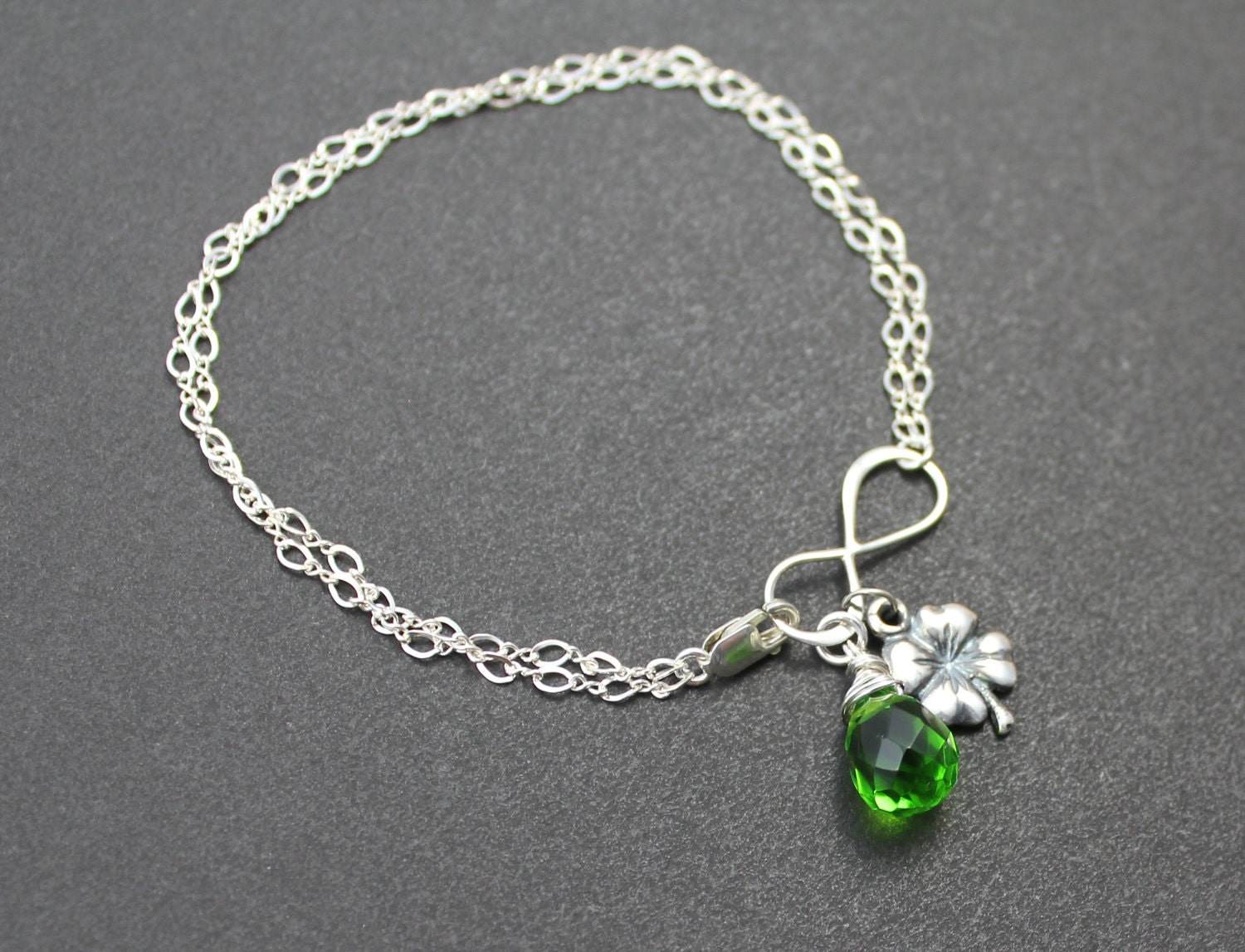 Silver Infinty Irish Luck Bracelet, Wedding Jewelry, Bridesmaid Gifts, Silver Bracelet with Gemstone
