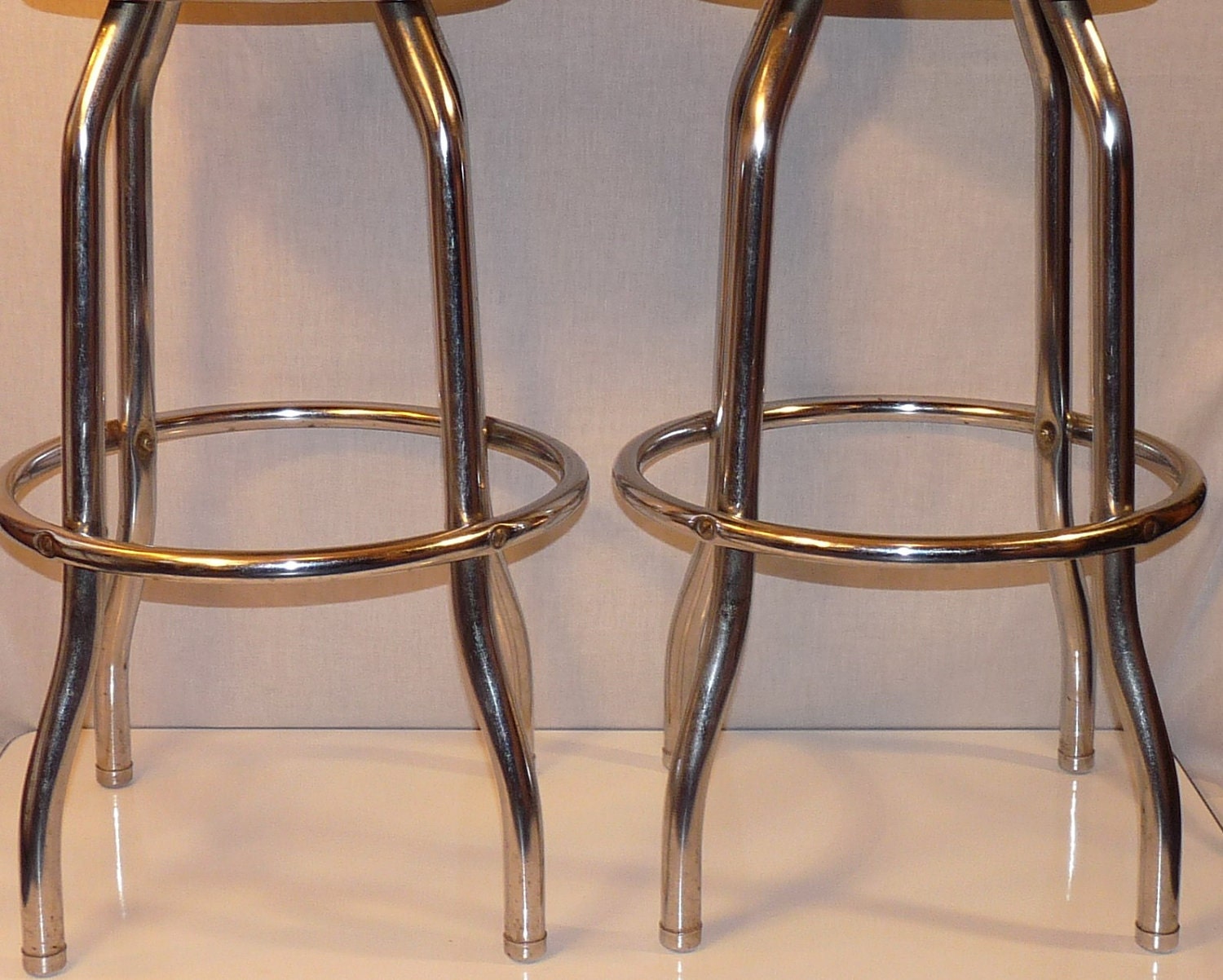 Pair of Vintage Canary Yellow Cosco Chrome and Vinyl Soda Fountain Bar Stools