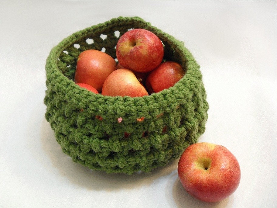 Crochet Fruit Basket in Olive Green