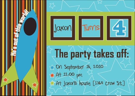 Rocket Ship Birthday Party Invitations
