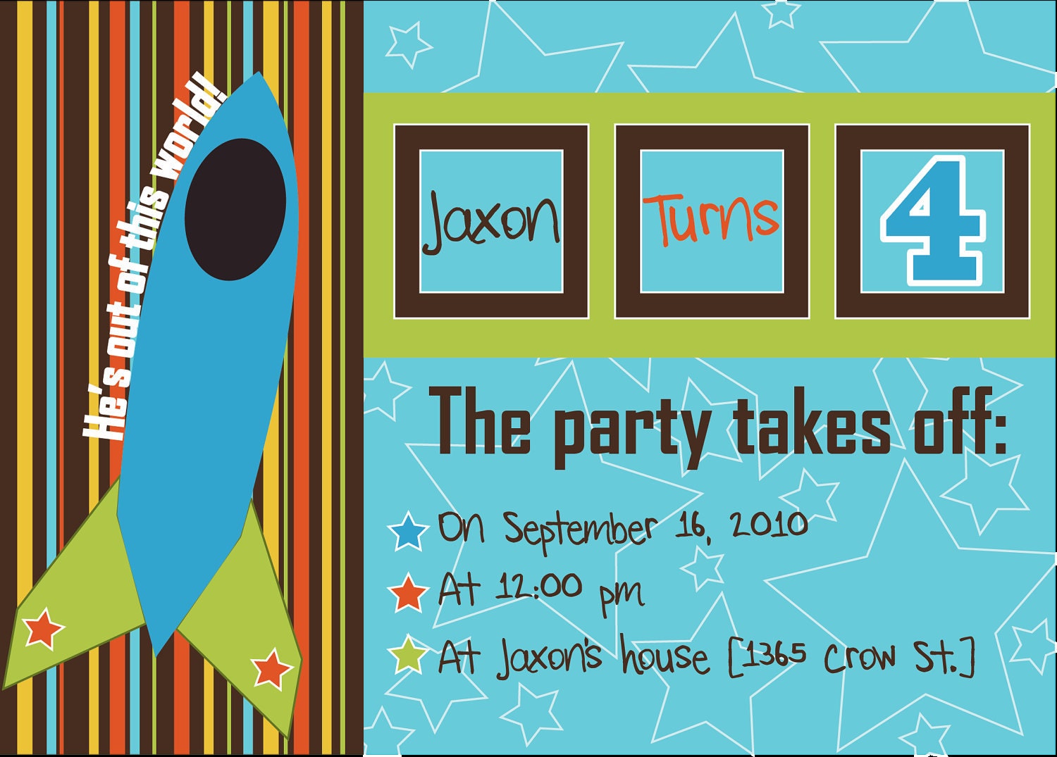 Rocket Ship Birthday Party Invitations