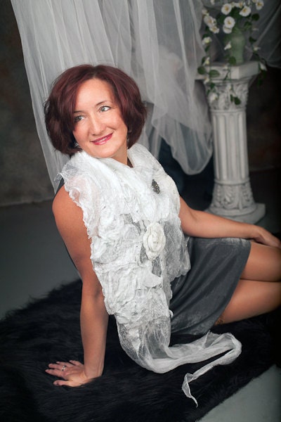 White Light Wool Scarf. Gift under 100