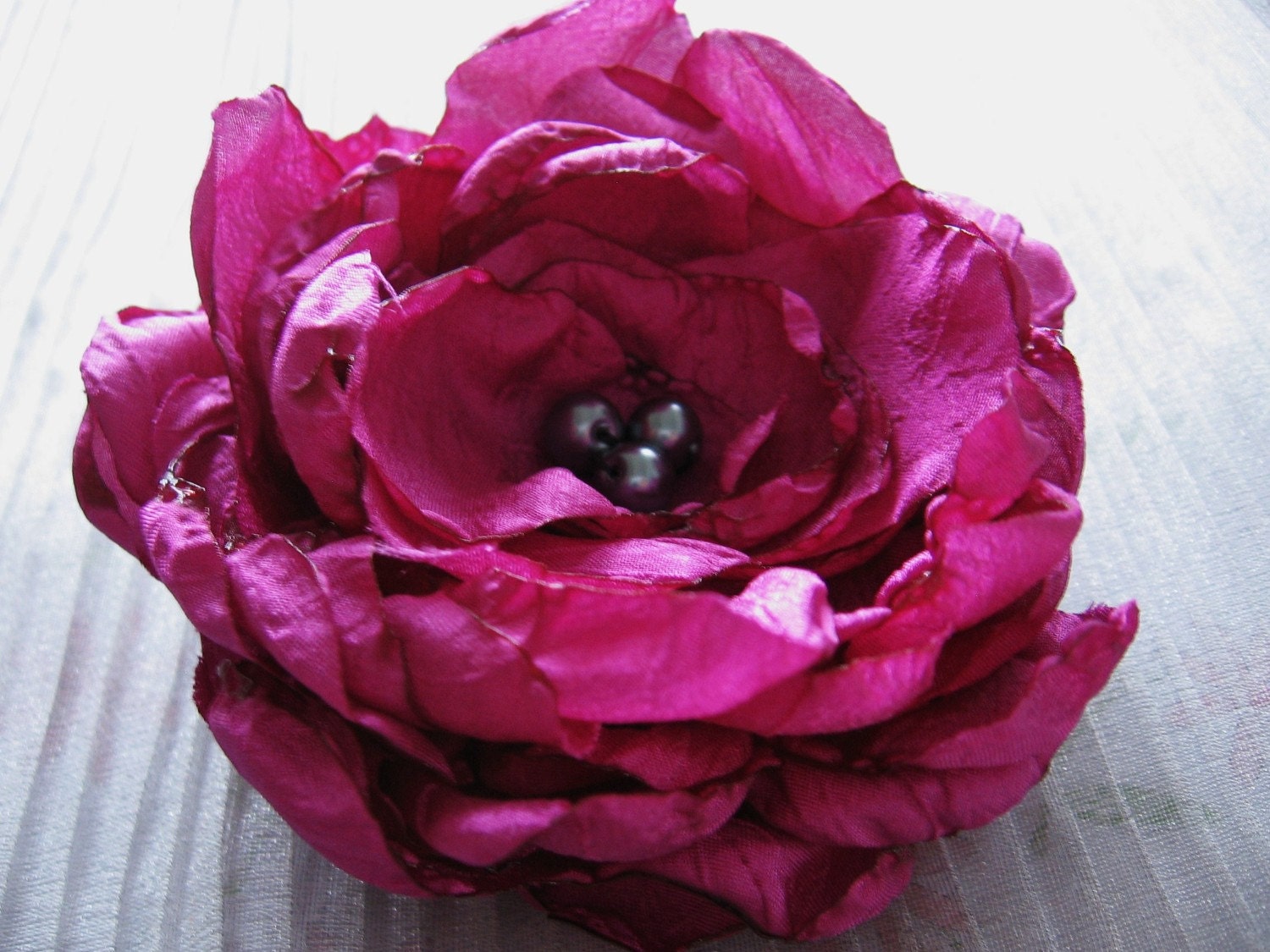 Magenta sew on fabric peony applique embellishment