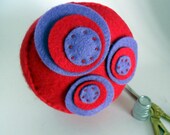 SALE - Red, purple circles handsewn felt pincushion