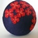 Pin cushion Brilliant red flowers on deep purple recycled felt handsewn embroidered pincushion