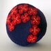 Pin cushion Brilliant red flowers on deep purple recycled felt handsewn embroidered pincushion