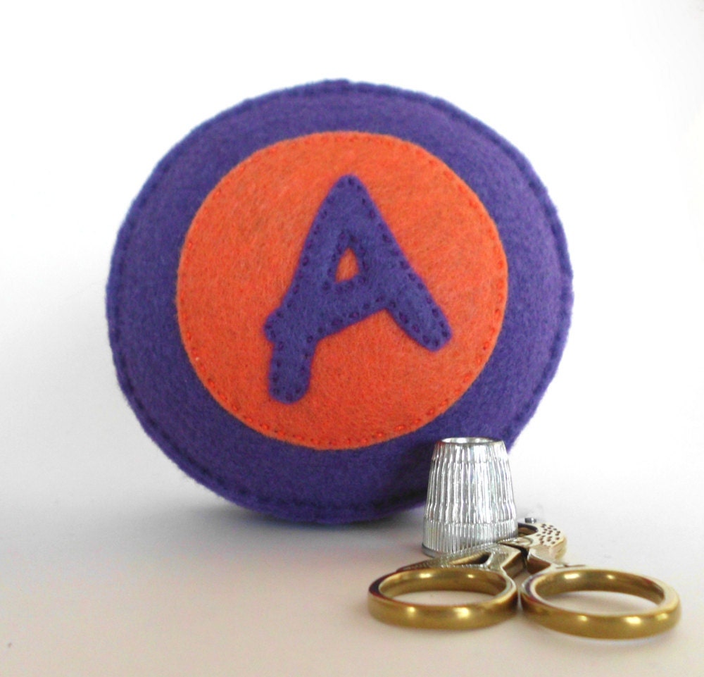 Personalized  Custom Pincushion - You choose the letter & colours - recycled felt hand sewn pin cushion