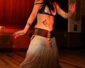 4 Panel Leather panel belt (Large) Yellow Ribbon - steampunk - burning man - festivals - bellydance, Please read Description for size