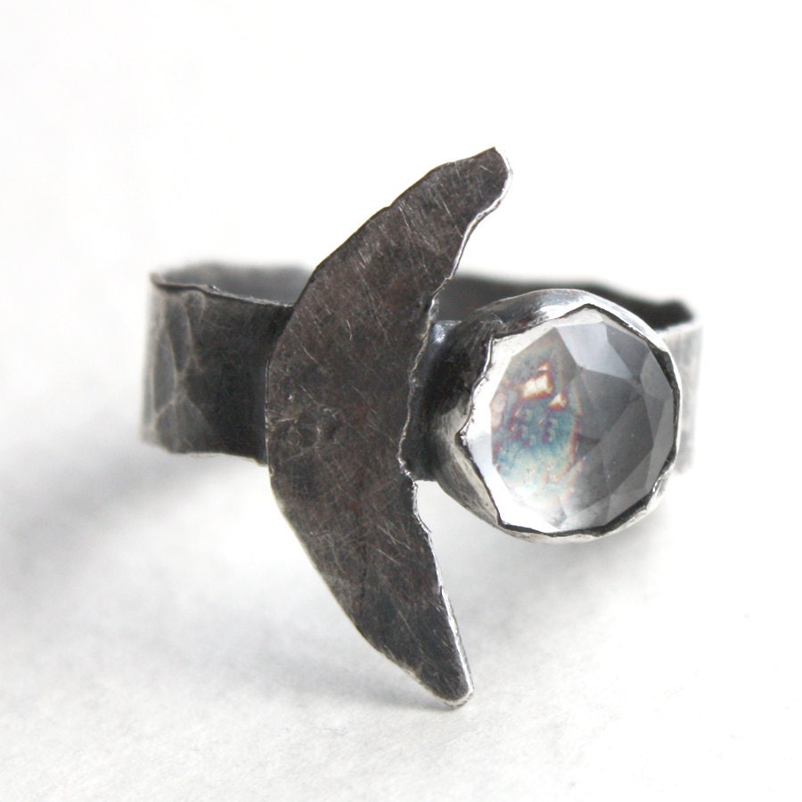 Clear Quartz Ring  Crystal Sterling Silver Moon   -  Under the Milky Way