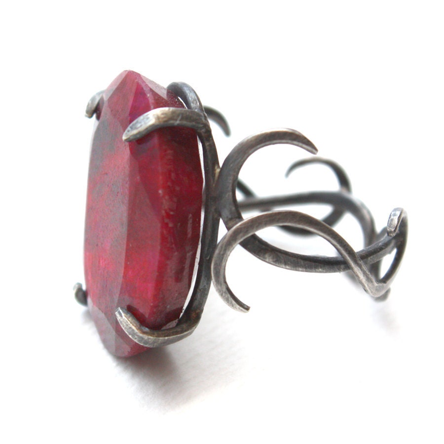 Natural Ruby Ring Sterling Silver Darkly Elegant Scrolled Metalwork US ...