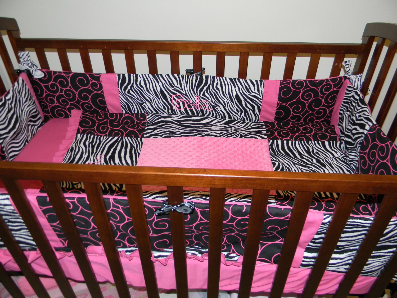 Trendy Zebra Pink & Black baby Crib Bedding Set with Minky Dots and FREE Monograms