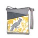 Parrot cross body bag iPad, handbag brown fabric, long strap lined handbag zip fastening