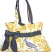 Yellow Parrot shoulder bag messenger tote brown green fabric magnetic Button bow Large Mothers Day