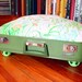 SnuggyLuggage Suitcase Pet Bed Vintage Upcycled Cat Dog Olive Green Paw Print Tennis