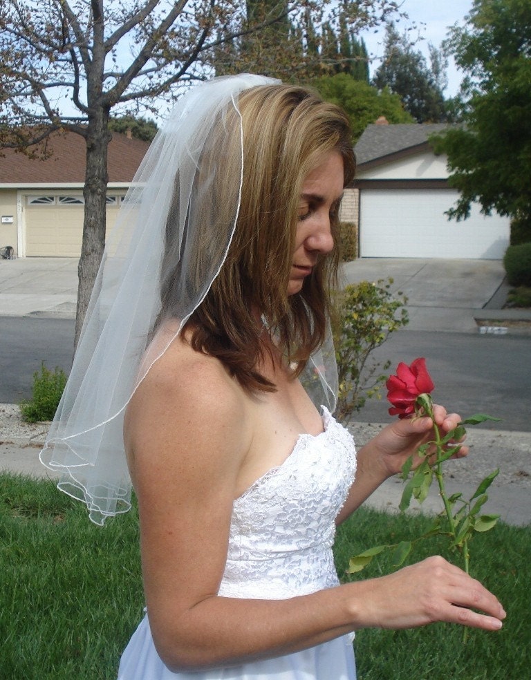 Elbow Length One Tier Serged Pencil Edge Wedding Veil in Ivory or White - READY  TO SHIP in 3-5 Days