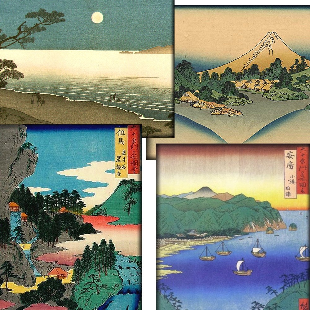 Digital ACEO Size Antique Japanese Landscapes 2 Sheets Backgrounds ATC CS 51