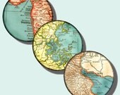 Pocket Mirror / Digital Collages / Vintage Maps / Cities of the World THREE Sheets 18 Circles 2.625" MIRRORS 11