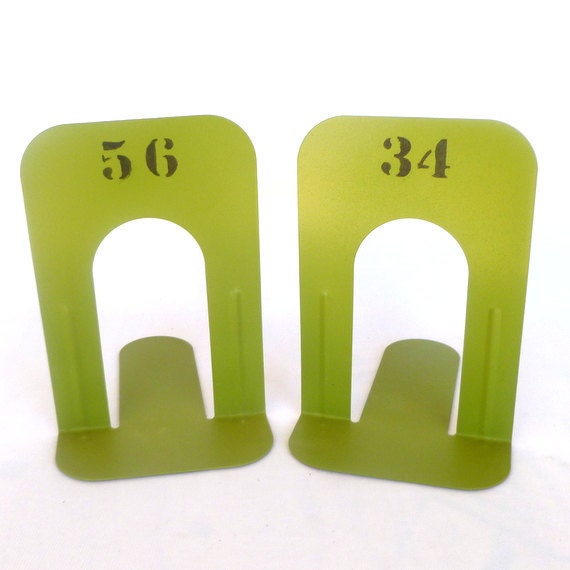 INDUSTRIAL STYLE Poison Green Repurposed Metal BOOKENDS