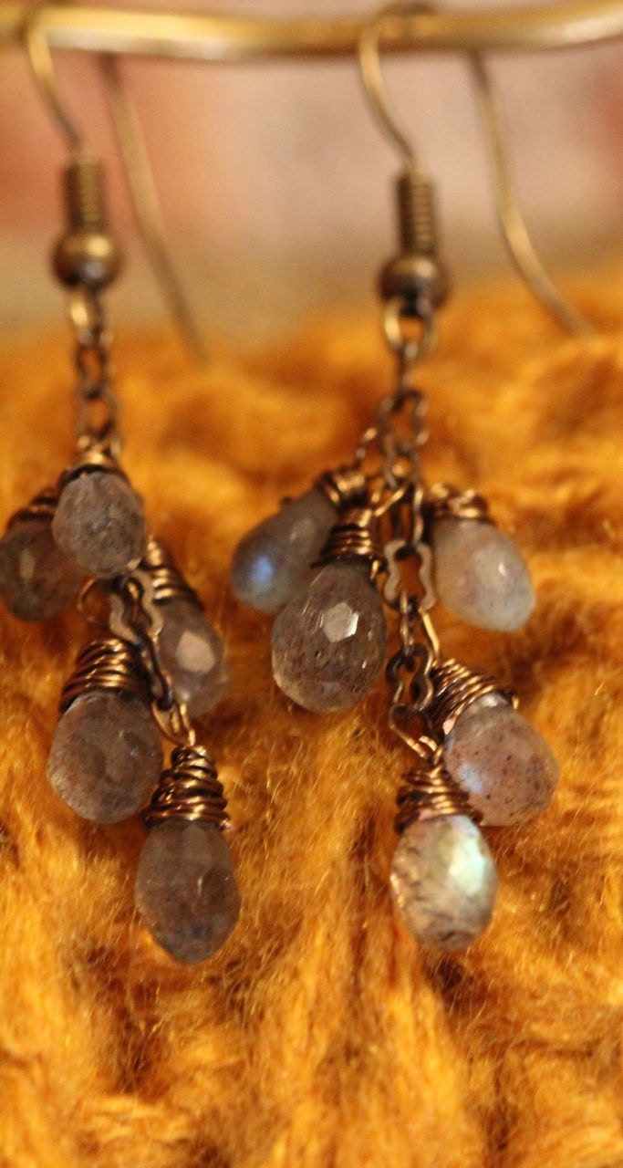 Free Shipping until May 21st Labradorite Cluster Earrings