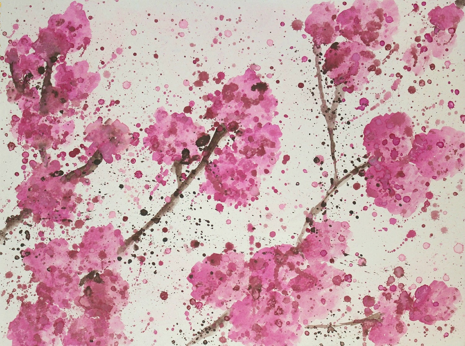 Items similar to Cherry Blossoms Abstract Watercolor Painting 11x14 on Etsy
